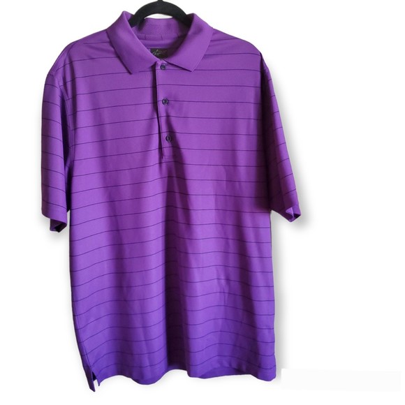 𝅺Greg Norman Mens LARGE Play Dry Polo Style Golf  purple with black lines Shirt - Picture 1 of 9